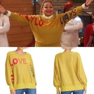 RACHEL ROY Gold Stretch Metallic Ribbed Graphic Long Sleeve Crew Neck Sweater Md